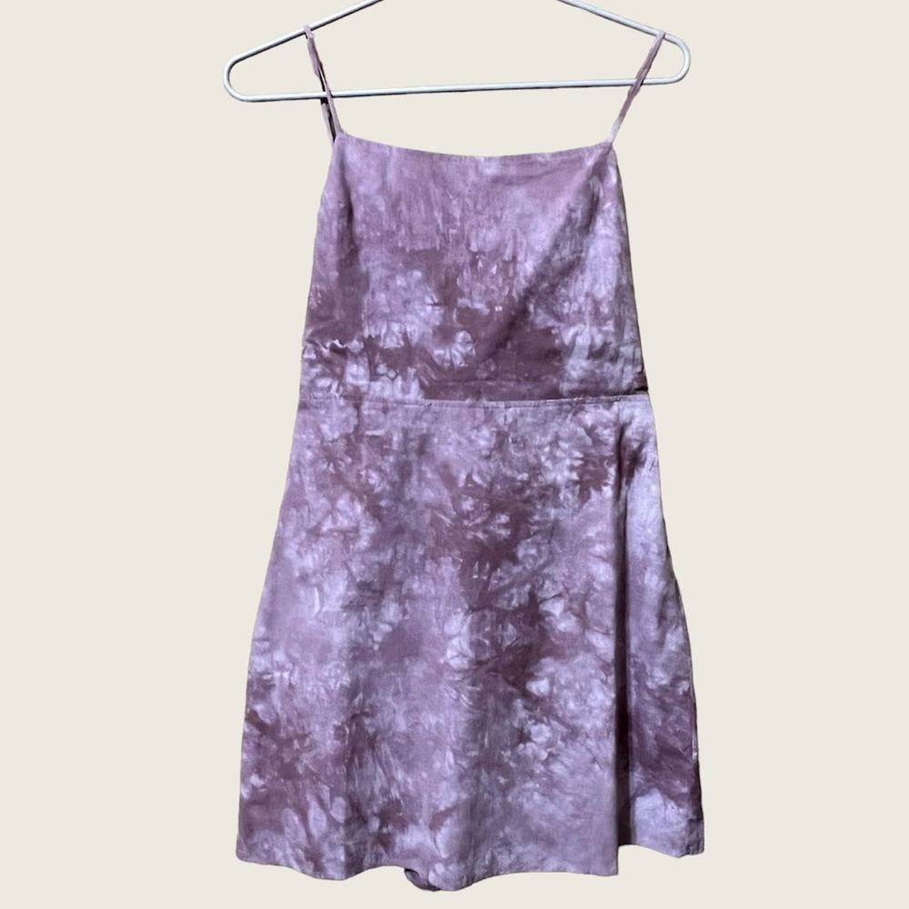Cotton Candy Purple Tie Dye Strappy Back Apron Dress Size Large